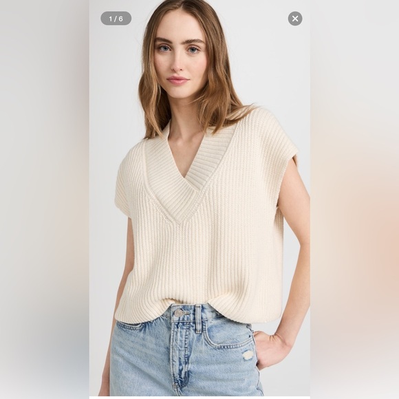 AMO Aurora Cream V-Neck Shaker Stitch Women's Sweater - Picture 1 of 6